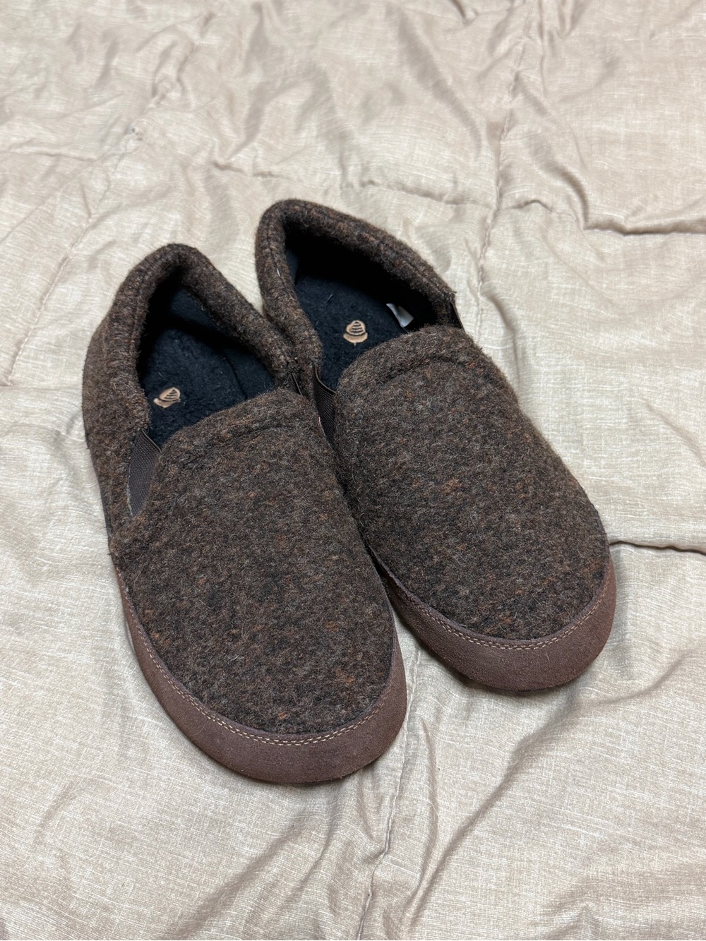 Acorn Brown Tweed Wool Faux Fur Slip-On Men's Fave Gore Moccasin Slipper 9-10